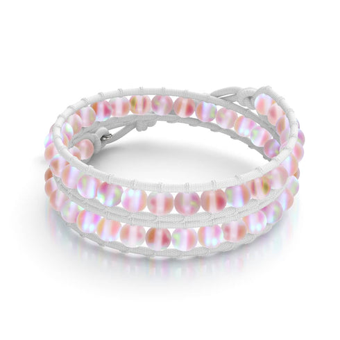 Pfirsich | Meerjungfrauenglas | Weißes Leinen Wickelarmband